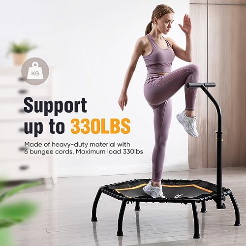 Zupapa 45" Rebounder Silent Mini Fitness Trampoline with Adjustable Handrail Bar – Indoor Rebounder for Adults – Best Urban Cardio Jump Fitness Workout Trainer – Max Limit 330 lbs, Hexagon