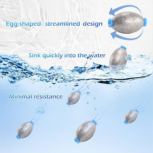 BOROLA 36pcs Fishing Olive Shape Egg Sinker Weights, Saltwater and Freshwater Fishing Terminal Tackle Accessories, Egg Sinker Weights Set for Fishing Lovers.(Silvery)