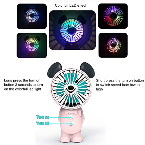 4000mAh Personal Fan 3.5 inch Handheld Fan, Up To 14 Hours Running time 3 Speeds Mini Stand Fan Desk Fan with Led Light Pocket Fans for Home/ Travel/ Outdoor, Pink