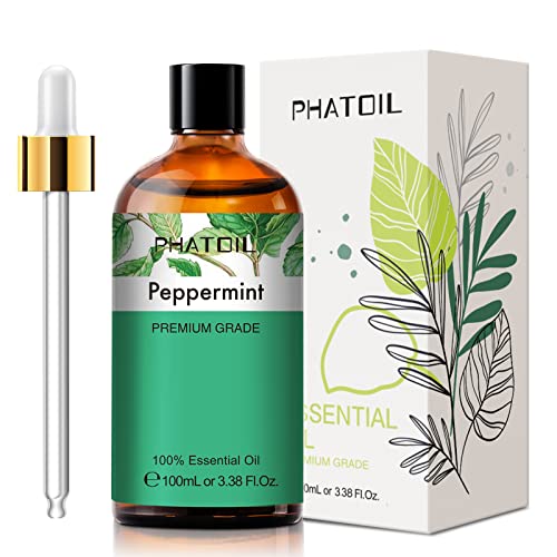 PHATOIL Peppermint Essential Oil 100ML, Essential Oils for Diffuser, Humidifier, Aromatherapy, DIY Candle and Scented Products Making (Peppermint, 100ml)