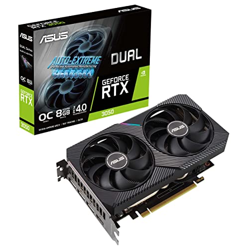 ASUS Dual NVIDIA GeForce RTX 3050 OC Edition Gaming Graphics Card - PCIe 4.0, 8GB GDDR6 Memory, HDMI 2.1, DisplayPort 1.4a, 2-Slot Design, Axial-tech Fan Design, 0dB Technology, Steel Bracket