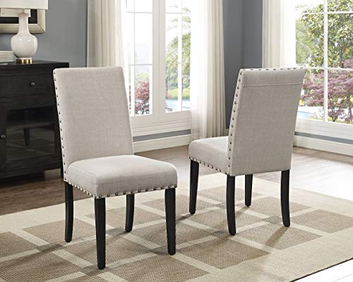 Roundhill Furniture Biony Tan Fabric Dining Chairs with Nailhead Trim Set of 2