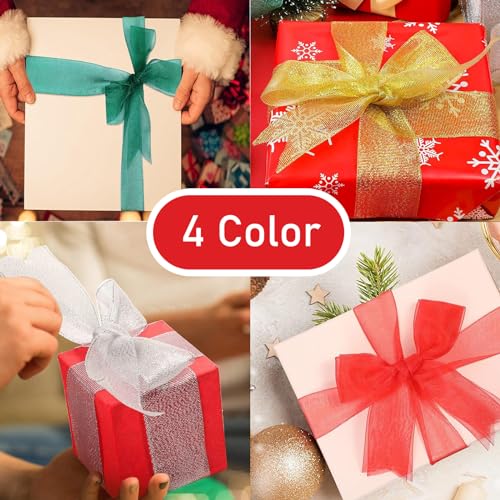 1-1/2 inch Christmas Organza Ribbon for Gift Wrapping,200 Yard Craft Sheer Chiffon Ribbon for Gift Wrapping,Bouquet Wrapping,Decoration,All Crafting