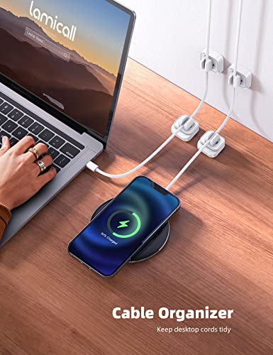 5Pack Cable Spring Holder Clips, Cord Organizer for Desk - Lamicall Adjustable Cord Clip, Wire Holder Organizer, Phone USB Charger Cable Holder, White