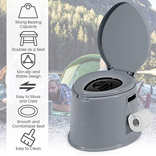 Giantex Portable Travel Toilet with Detachable Inner Bucket and Removable Toilet Paper Holder Lightweight Outdoor Indoor Toilet for Camping, Hiking, RV, Boating and Trip Porta Potty