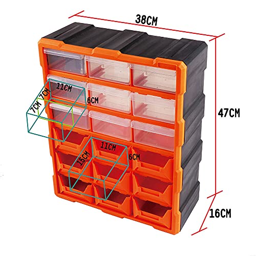 HORUSDY 18 Drawers Parts Storage Cabinet Tool Box Bin Chest Case Plastic Organizer Toolbox