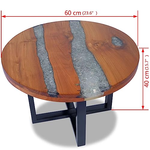 vidaXL Teak Resin Coffee Side Table Mango Wood Base Round Rustic Furniture