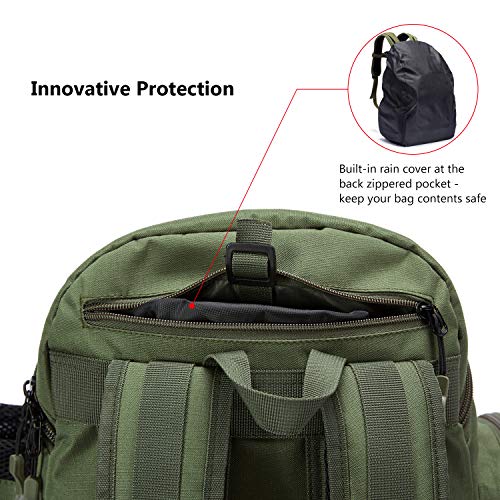 Bassdash Fishing Tackle Backpack Lightweight Tactical Shoulder Bag Soft Tackle Box with Protective Rain Cover, Green Backpack [3600] Without Trays