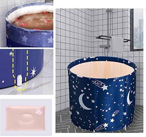 Portable Bathtub, Foldable Free Standing Soaking Bath Tub Easy to Install, Eco-Friendly Bathtub Bathroom Spa,Thickening with Thermal Foam to Keep Temperature, for Relaxation (Blue)