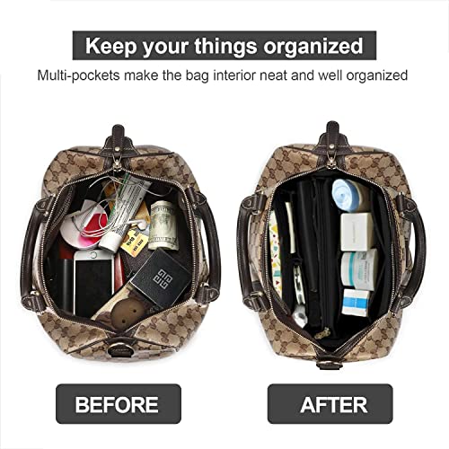 Purse Organizer Insert with Zipper Felt Bag Organizer Handbag Organizer Insert Bag in Bag Organizer with Key Chain for Tote Purse Bag (Black)