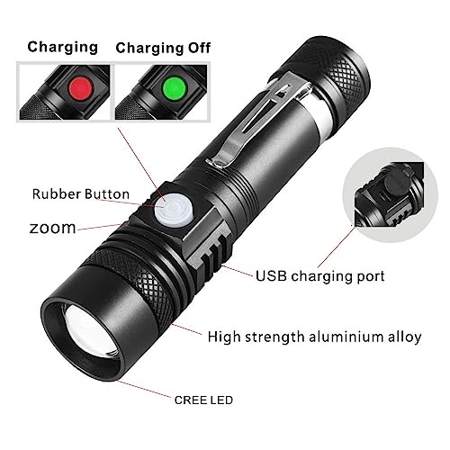 Led Torch Rechargeable 10000 Lumens, Tactical Torch with 5 Modes-Flashlight Waterproof Focus Zoomable Handheld Torches- Led Torch High Lumes Camping & Hiking Light