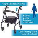 Carex Steel Rollator Walker with Seat and Wheels - Rolling Walker for Seniors - Walker Supports 350lbs, Foldable, For Those 5'0" to 6'1"