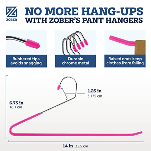 Zober Pants Hangers Non Slip - 20 Pack Open Ended Pants and Jean Hangers for Closet - Space Saving Clothes Hanger - Strong, Durable, Metal Pant Hangers (Pink)