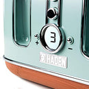 Haden Dorchester Green Toaster 4 Slice – Modern LCD Display - 6 Browning Levels - With Wood Effect Finish - Cancel/Defrost/Reheat - 1900-2300W Digital 4 Slice Toaster