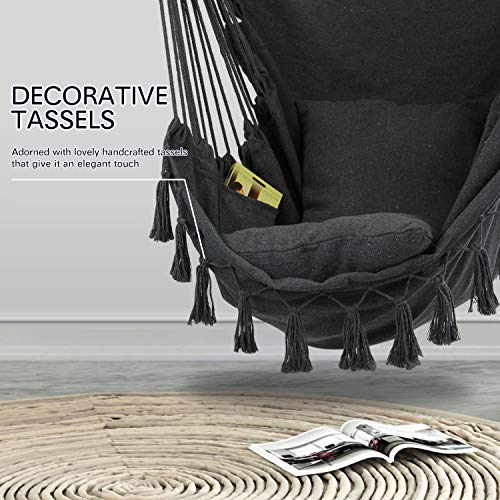 WBHome Extra Large Hammock Chair Swing with Hardware Kit, Hanging Macrame Chair Cotton Canvas, Include Carry Bag & Two Soft Seat Cushions, for Bedroom Indoor Outdoor, Max. Weight 330 Lbs (Grey)