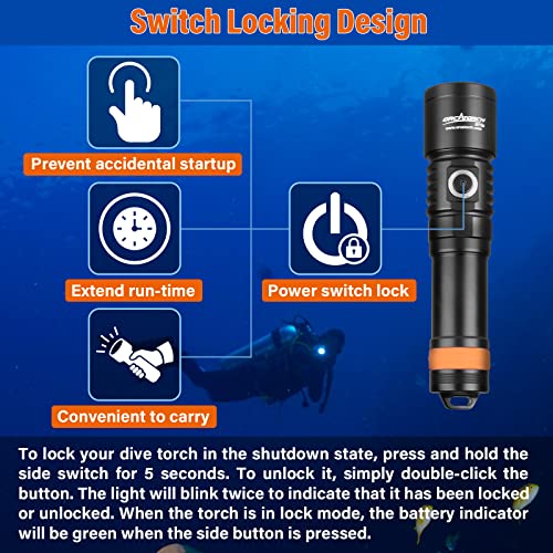 ORCATORCH D710 Scuba Diving Light, 3000 Lumens Super Bright Underwater Flashlight with 6 Degrees Narrow Beam, IP68 Waterproof Night Dive Torch 150 Meters Submersible Light