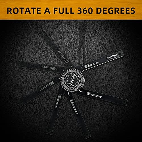 Miter Saw Protractor|7-Inch Aluminum Protractor Angle Finder Featuring Precision Laser-Inside & Outside Miter Angle Finder for Carpenters, Plumbers and All Building Trades