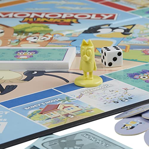 Monopoly Junior: Bluey Edition Board Game for Kids Ages 5+, Play as Bluey, Bingo, Mum, and Dad, Features Artwork from The Animated Series