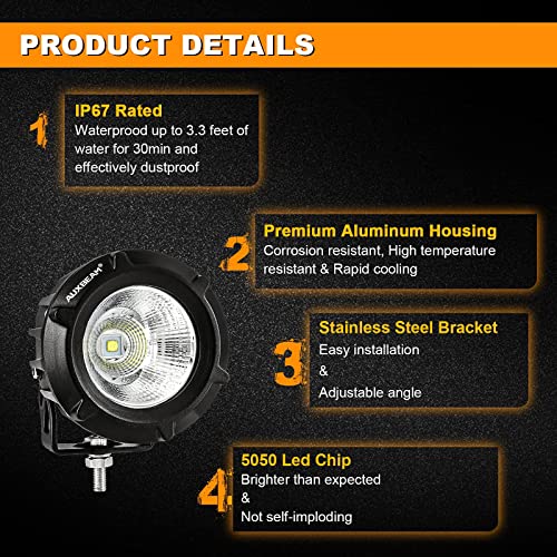 Auxbeam LED Pod Light, 3.5 Inch Round Offroad Lights Spot Beam Driving Lights, White Off Road Spotlights with Wiring Harness for Jeep Wrangler Truck Pickup SUV ATV UTV (2 Pcs)