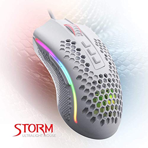 Redragon M808 Storm Lightweight RGB Gaming Mouse, 85g Ultralight Honeycomb Shell - 12,400 DPI Optical Sensor - 7 Programmable Buttons - Precise Registration - Super-Lite Cable - White