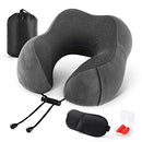 Emgthe Travel Pillow 100% Memory Foam Pillow, Neck Pillow for Airplane, Neck & Head Support Pillow for Sleeping Rest & Car, Travel Pillows Kit with Storage Bag, Sleep Mask and Earplugs Dark Grey