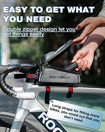 RockBros Bike Front Frame Bag Cycling Waterproof Top Tube Frame Pannier Mobile Phone Touch Screen Holder Bike Bag Fits Phones Below 6.0 Inches