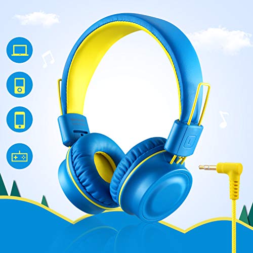 Kids Headphones-noot products K33 Foldable Stereo Tangle-Free 3.5mm Jack Wired Cord On-Ear Headset for Children/Teens/Boys/Girls/Smartphones/School/Kindle/Airplane Travel/Plane/Tablet (Electric Blue)