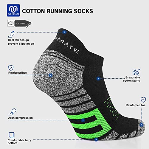 Closemate 6 Pairs Ankle Athletic Running Trainer Socks for Men Ladies Women Low Cut Wicking Sport Cushion Tab Mens Socks (9-12, 2Red2Blue2Green)