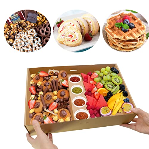 Ganfaner 10pk Cardboard Treat Gift Catering Tray Grazing Box To Go, Large Durable Desserts Serving Platter w/Lid Tab Lock Easy Assembly, Party Picnic Charcuterie Meeting 38x26x9cm