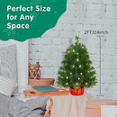 2ft Pre-Lit Artificial Christmas Tree, Majestic Fir with Small Lights and Cloth Bag Base, Ideal for Home, Office, and Party Decoration