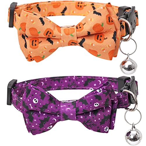 Halloween Cat Collar Breakaway with Cute Bow Tie and Bell for Kitty Adjustable Safety