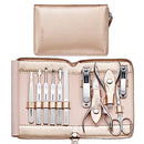 Manicure Set, FAMILIFE Professional Manicure Kit Nail Clippers Set 11 in 1 Stainless Steel Pedicure Tools Kit Grooming Kit with Portable Brown Leather Travel Case for Men (Gold)