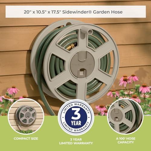 Suncast Sidetracker Garden Hose 100 ft Wall Mounted Tracker with Removable Reel Fully Assembled, feet, Taupe