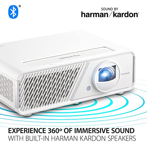 ViewSonic X2 Short Throw LED Home Projector with 2300 ANSI Lumens, 1080p FHD, Auto V Keystone, 1.2X Optical Zoom, Harman Kardon Speakers, 125% Rec.709, Wi-Fi Bluetooth USB-C connectivity, Home Entertainment