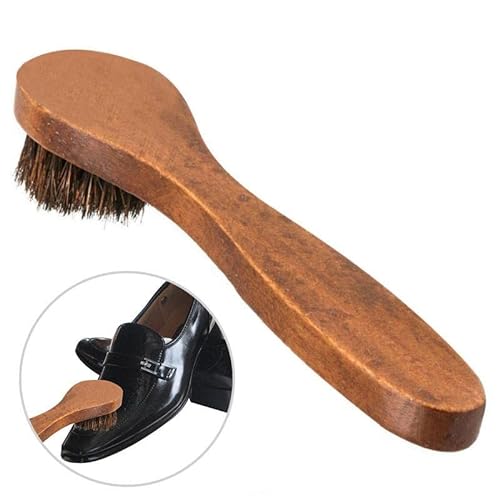 Perfeclan 4pcs Long Wood Handle Bristle Horse Hair Brush Shoe Boot Polish Shine Cleaner