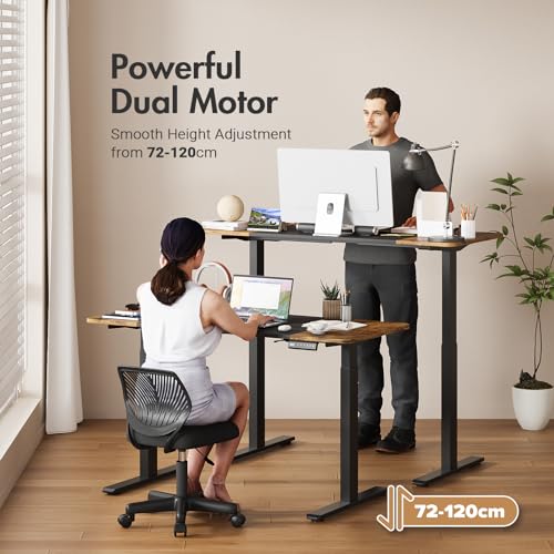 ADVWIN Electric Standing Desk,Dual Motor Sit Stand Desk with Automatic Memory Smart Handset, Height Adjustable Motorised Stand up Desk Ergonomic Home Office Workstation 140 * 60cm