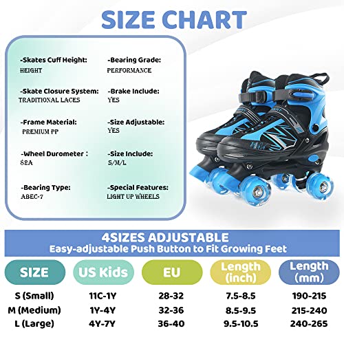 LIRENGUI Roller Skates for Boys, Girls Roller Skates for Kids Boys with All Wheels Lighting Up, Outdoors Indoors Adjustable Roller Skates for Black n Blue (Size 4-7)