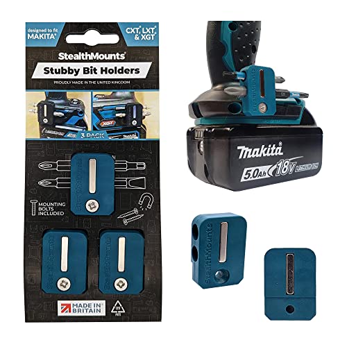 StealthMounts Makita Stubby Blue Magnetic Bit Holder | Drill Bit Organiser | Perfect Bit Holder for Makita Drills and Impacts (3 Pack)