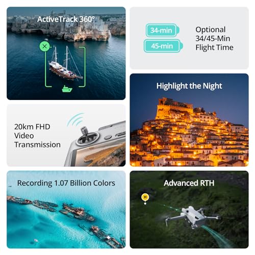 DJI Mini 4 Pro (DJI RC 2), Folding Mini-Drone with 4K HDR Video Camera for Adults, Under 0.549 lbs/249 g, 34 Mins Flight Time, 20 km Max Video Transmission Distance, Omnidirectional Vision Sensing