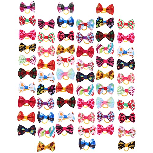 POPETPOP 60Pcs Dog Hair Bows Dog Bowknot Hair Ties Dog Hairpins Hair Barrettes Cat Puppy Grooming Accessories for Halloween Holiday (Random Color)