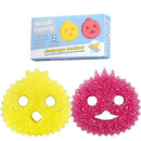 Scrub Family Functional Sponge Scrubber Set - Daddy Mommy Daily Scrub Sponge, Smiley Happy Face, Firm in Cold and Soft in Warm, Scratch Free, No Odor, 2 Animal Patterns (2ct)