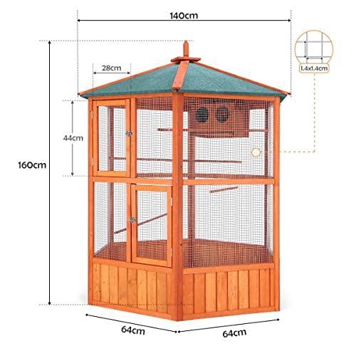 140x140x160cm Bird Cage Aviary Wooden Coop Animal Enclosure Parrot Budgie House XL Size