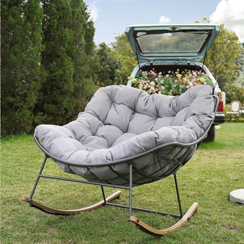 Grand patio Indoor & Outdoor, Royal Rocking Chair, Padded Cushion Rocker Recliner Chair Outdoor for Front Porch, Garden, Patio, Backyard, Grey