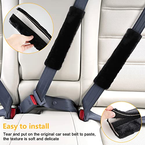 Ouzorp 4 Pack Universal Soft Faux Sheepskin Seat Belt Shoulder Pad for a More Comfortable Driving, Seat Belt Shoulder Strap Covers for Car Interior Accessories