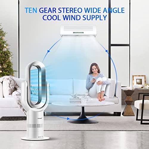 2In1 Bladeless Fan Oscillating Fan Heater Cooler,Safety Air Cooler Leafless Fan, Floor-Standing Remote Control Tower Fan,with LED Screen,for Home/Office