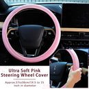 10 Pcs Leather Steering Wheel Cover for Women Cute Car Accessories Set with Seat Belt Shoulder Pads Seatbelt Covers Cup Holders Bling Start Button Ring Sticker Air Vent Clip Car Accessories(Pink)