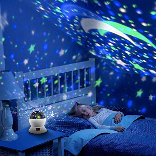 MOKOQI Star Projector Night Lights for Kids with Timer, Gifts for 1-14 Year Old Girl and Boy, Room Lights for Kids Glow in The Dark Stars and Moon Make Child Sleep Peacefully and Best Gift- White