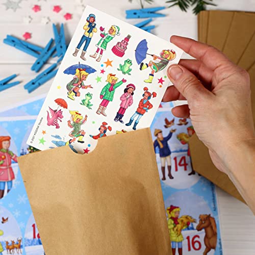 Bibi & Tina Advent Calendar for Filling, 24 Gift Bags and 24 Number Stickers with Bibi & Horse Motifs, Christmas Calendar for DIY Crafts