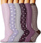 Aoliks Compression Socks for Women & Men, Best Support for Nurses Running Hiking Flight, 02 Purple/Gray/Brown, Small-Medium
