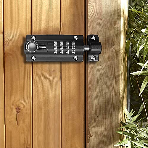 TopHomer Combination Password Lock Bolt, Gate Lock Shed Door Latch Keysafe Combination Locking Bolt, Security Proof Slide Code Hatch Keyless Bolt (Black)